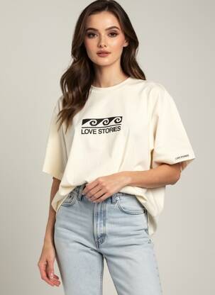 Tricou croială dreaptă mâneci scurte alb LOVE STORIES femeie