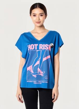Tricou guler în v mâneci scurte albastru NEWTONE femeie
