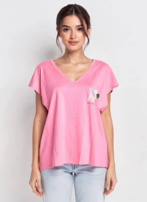 Tricou guler în v mâneci scurte roz NEWTONE femeie