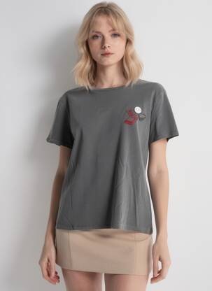 Tricou croială dreaptă mâneci scurte gri NEWTONE femeie