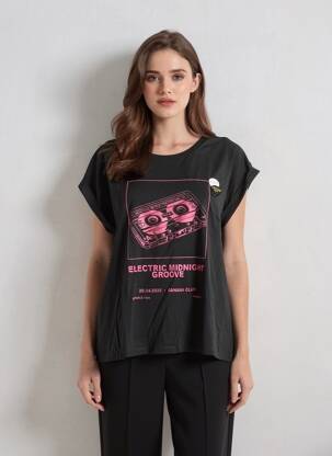 Tricou croială dreaptă mâneci scurte negru NEWTONE femeie