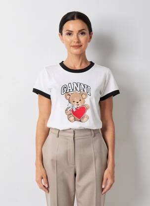 Tricou croială dreaptă mâneci scurte alb GANNI femeie