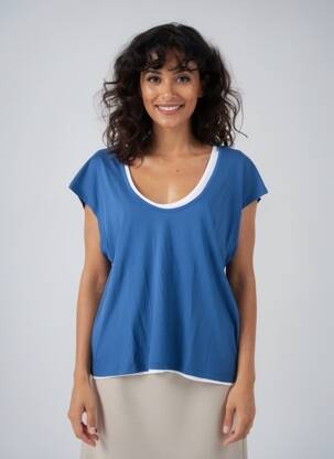 Tricou croială dreaptă mâneci scurte albastru MAJESTIC FILATURES femeie