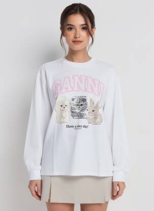 Tricou mâneci lungi mâneci lungi alb GANNI femeie