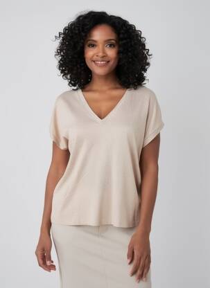 Tricou guler în v mâneci scurte roz MAJESTIC FILATURES femeie