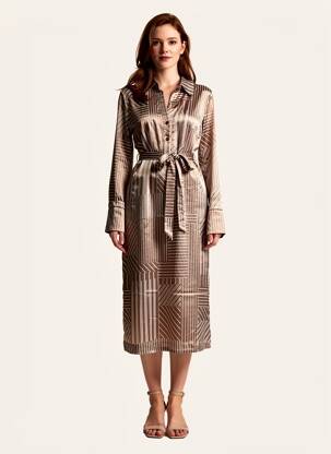 Rochie lungă mâneci lungi mâneci lungi maro GRACE & MILA femeie