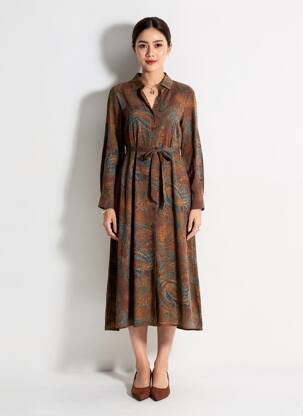 Rochie lungă mâneci lungi mâneci lungi maro LA REINE TRICOTE femeie