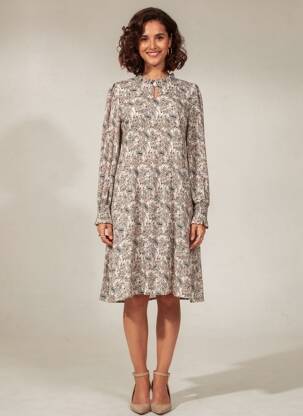 Rochie midi croială fluidă mâneci lungi bej MOLLY BRACKEN femeie