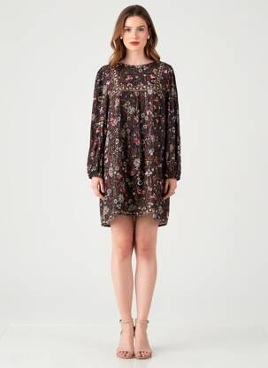 Rochie scurtă croială evazată mâneci lungi negru GRACE & MILA femeie