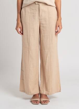 Pantalon larg țesătură crep talie înaltă bej MUS & BOMBON femeie