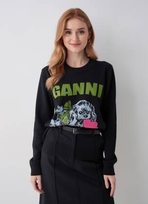 Pulover elasticitate mâneci lungi negru GANNI femeie