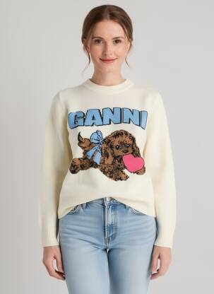 Pulover elasticitate mâneci lungi bej GANNI femeie