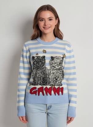 Pulover elasticitate mâneci lungi albastru GANNI femeie