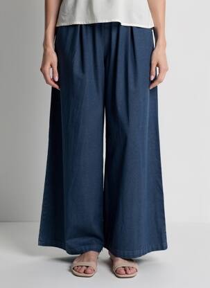 Pantalon larg țesătură poplin mărime normală albastru SEE U SOON femeie