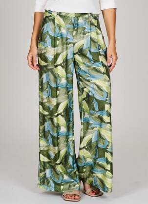Pantalon larg țesătură crep talie înaltă verde SEE U SOON femeie