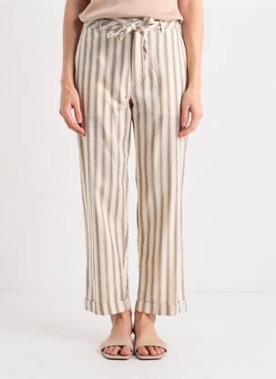 Pantalon drept țesătură crep talie înaltă bej SEE U SOON femeie