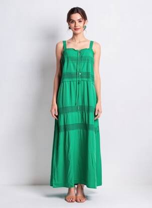 Rochie lungă croială evazată bretele subțiri verde FREEMAN T.PORTER femeie