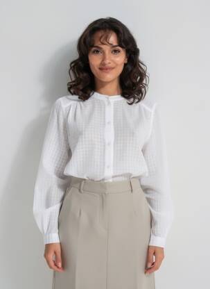 Cămașă țesătură crep mâneci lungi alb SACRÉCOEUR femeie