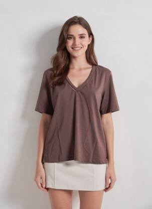 Tricou croială dreaptă mâneci scurte maro SCOTCH & SODA femeie