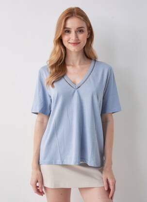 Tricou croială dreaptă mâneci scurte albastru SCOTCH & SODA femeie