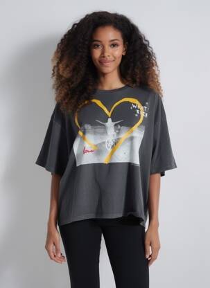 Tricou serigrafie mâneci scurte gri LEON & HARPER femeie