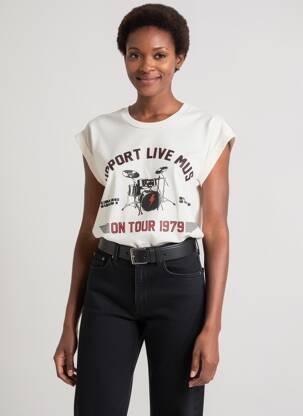 Tricou serigrafie mâneci scurte bej MKT STUDIO femeie
