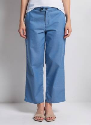 Pantalon drept talie cu cleme mărime normală albastru LEON & HARPER femeie