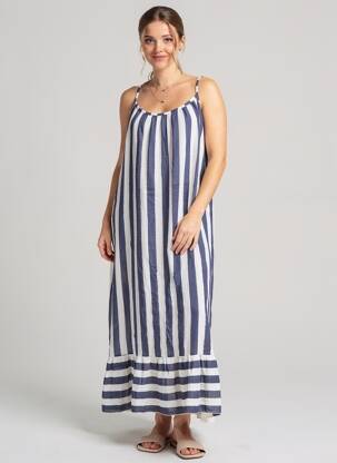 Rochie lungă croială evazată bretele subțiri albastru ESTEE BROWN femeie