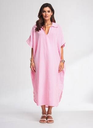 Rochie lungă mâneci scurte mâneci scurte roz ESTEE BROWN femeie