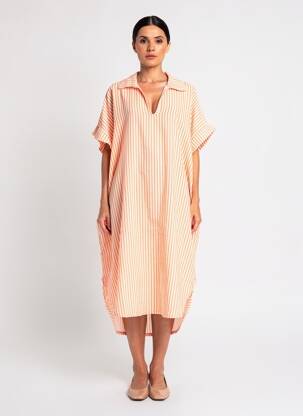 Rochie lungă mâneci scurte mâneci scurte portocalie ESTEE BROWN femeie