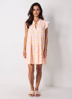 Rochie scurtă croială evazată mâneci scurte portocalie ROSAN & CO femeie