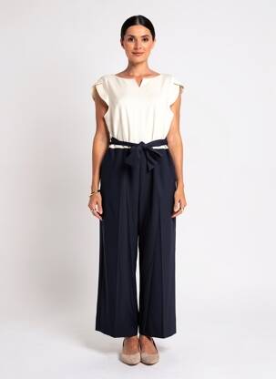 Salopetă-pantalon țesătură crep mâneci scurte bej BETTY BARCLAY femeie