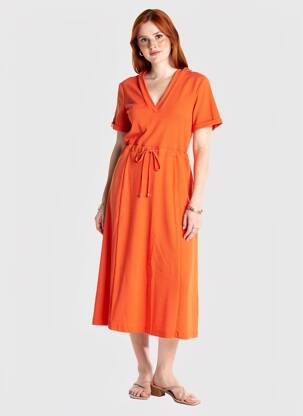 Rochie lungă mâneci scurte mâneci scurte portocalie I.CODE (By IKKS) femeie