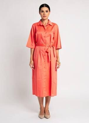 Rochie midi mâneci 3/4 mâneci 3/4 roz SIGNE NATURE femeie