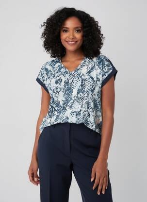 Tricou guler în v mâneci scurte albastru STREET ONE femeie
