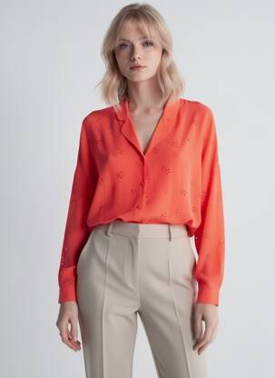 Cămașă țesătură crep mâneci lungi roșu I.CODE (By IKKS) femeie