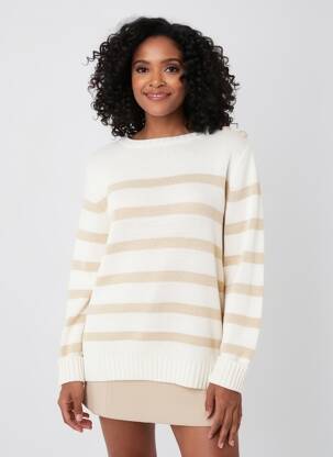 Pulover elasticitate mâneci lungi bej SIGNE NATURE femeie