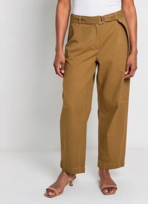 Pantalon drept țesătură poplin mărime normală maro HOD femeie