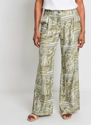 Pantalon larg țesătură crep talie înaltă verde LANIDOR femeie