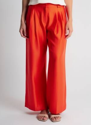 Pantalon larg închidere cu fermoar sub clapetă cu cârlig mărime normală portocalie LA PETITE FRANCAISE femeie