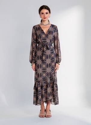 Rochie lungă imprimeu floral mâneci lungi negru MOLLY BRACKEN femeie