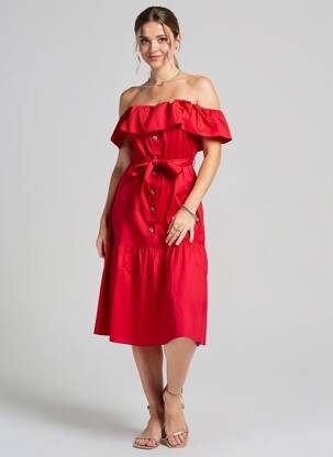 Rochie midi mâneci scurte mâneci scurte roșu ARTIGLI femeie
