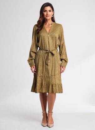 Rochie midi imprimeu fantezie mâneci lungi galben YAYA femeie