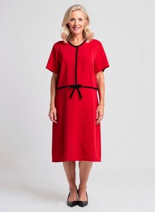 Rochie midi țesătură crep mâneci scurte roșu PAUSE CAFE femeie