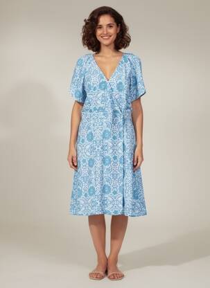 Rochie midi imprimeu fantezie mâneci scurte albastru MOLLY BRACKEN femeie