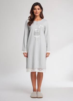 Rochie midi mâneci lungi mâneci lungi gri CANAT femeie