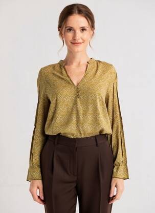Bluză țesătură poplin mâneci lungi verde YAYA femeie