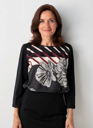 Bluză imprimeu floral mâneci 3/4 negru TELMAIL femeie