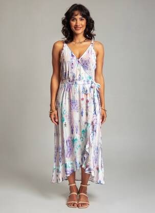 Rochie lungă croială cambrată bretele subțiri violet EVA KAYAN femeie