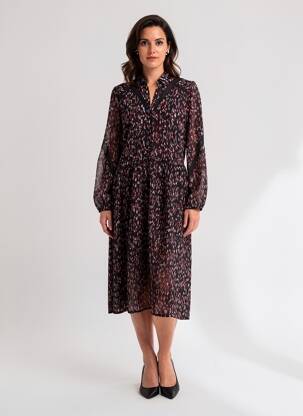 Rochie midi croială fluidă mâneci lungi negru ONE STEP femeie